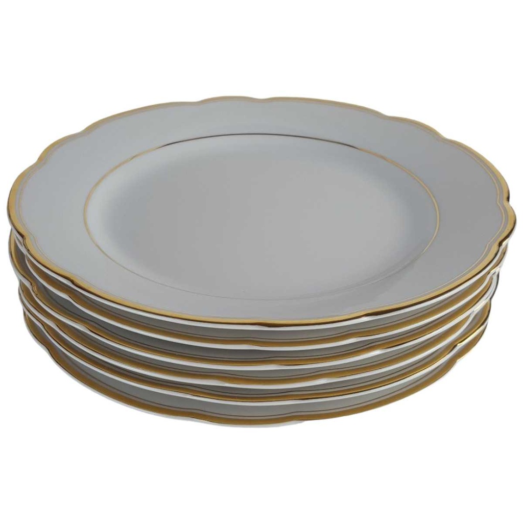 [2119091] 6er Set Speiseteller Essteller Goldrand 23,9 cm Triptis Porzellan weiß gebraucht - gut Bild 2