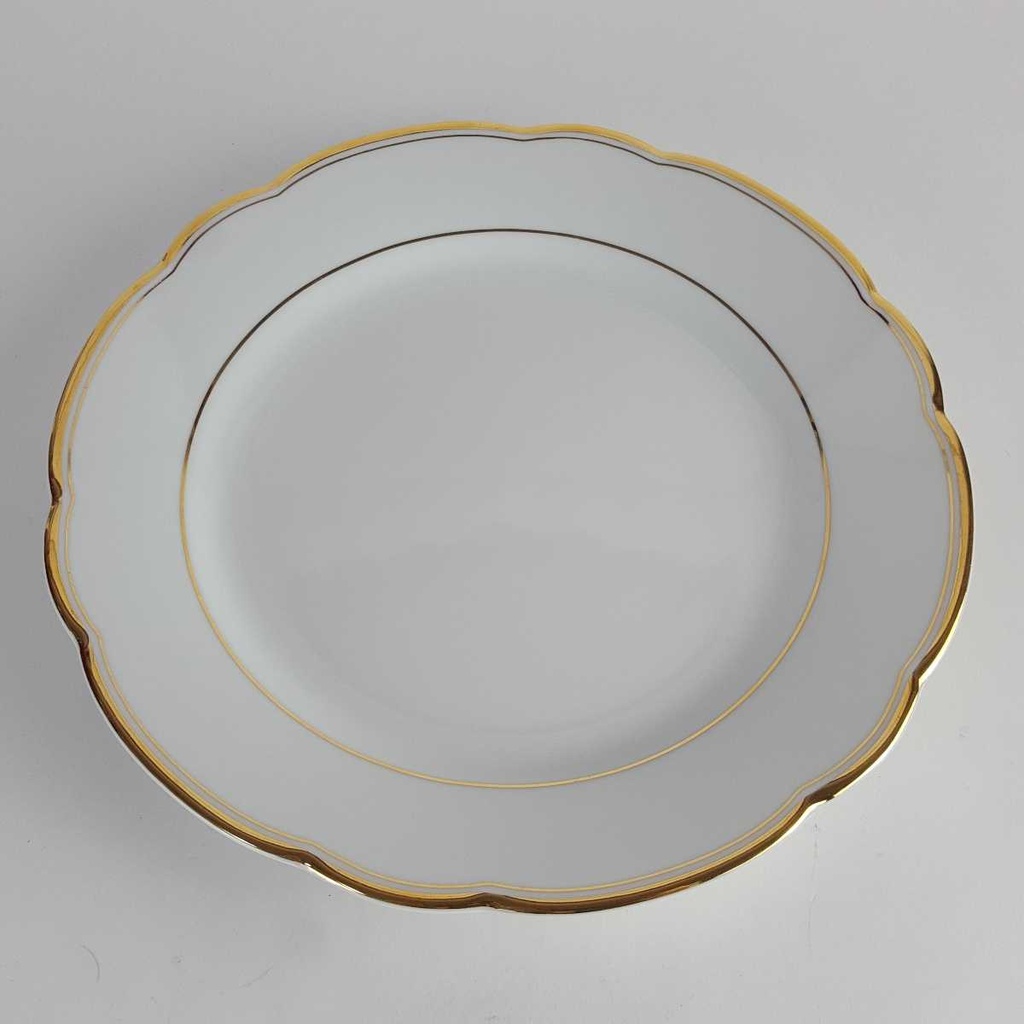 [2119091] 6er Set Speiseteller Essteller Goldrand 23,9 cm Triptis Porzellan weiß gebraucht - gut Bild 4
