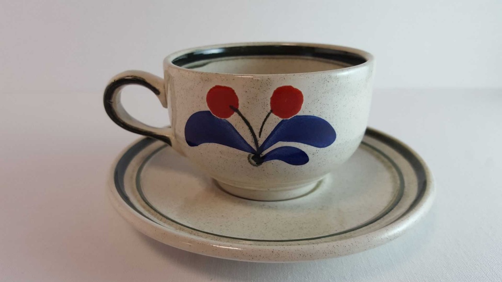 [45814335] Teetasse mit Untertasse Tasse Waechtersbach Blau Rot Blume gebraucht - gut Bild 3