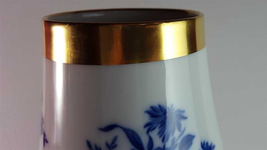 [45814559] Blumenvase Goldrand 25 cm Jaeger & Co Form 1081 Blumendekor Blau Blumen gebraucht - sehr gut Bild 3