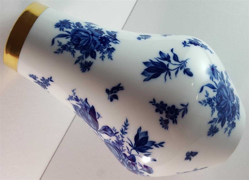 [45814559] Blumenvase Goldrand 25 cm Jaeger & Co Form 1081 Blumendekor Blau Blumen gebraucht - sehr gut Bild 4