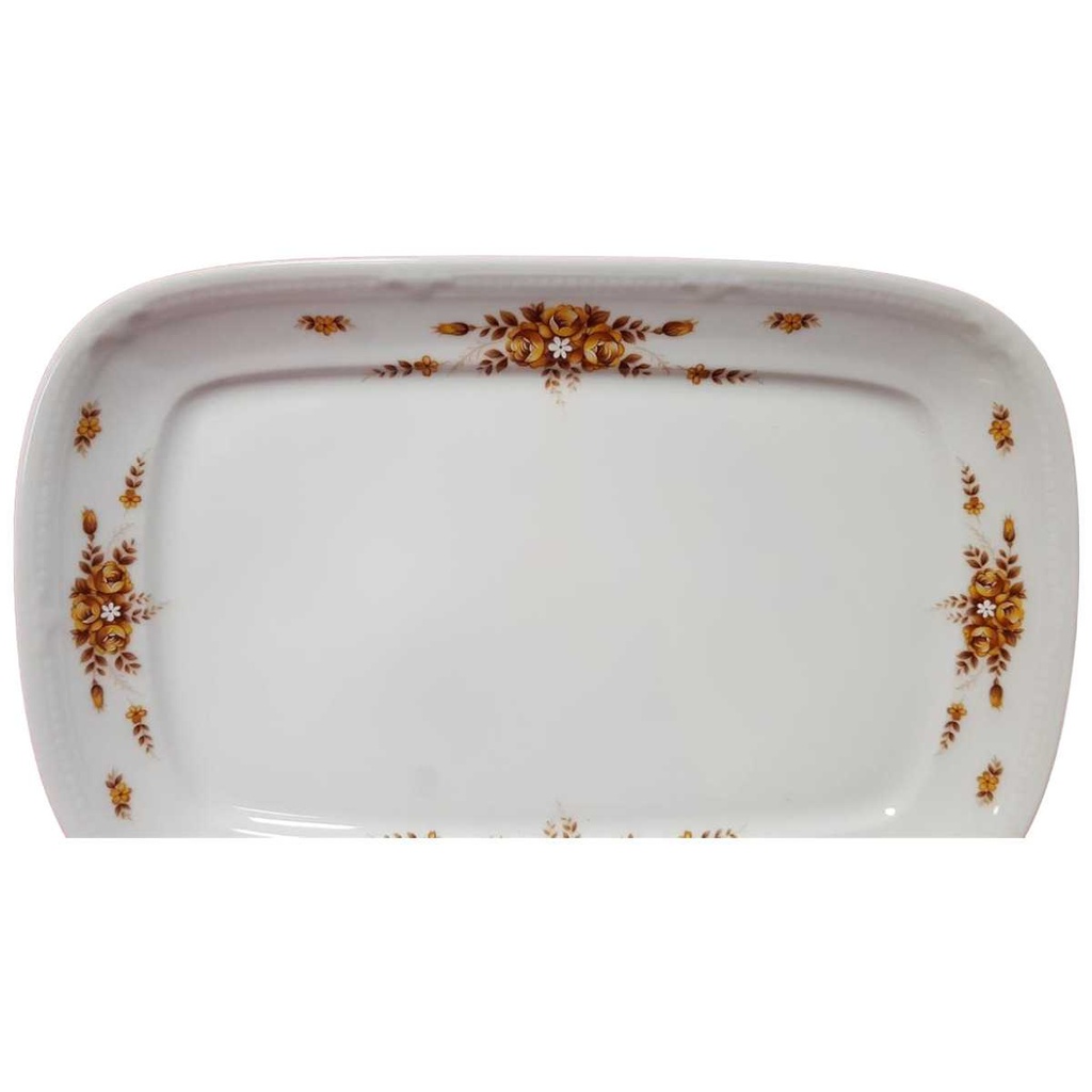 [45814580] Servierplatte Speiseplatte Fleischplatte Steakplatte 35,2x23,7 cm Mitterteich Form 2040 Sissi braun goldene Blumen gebraucht - gut Bild 2