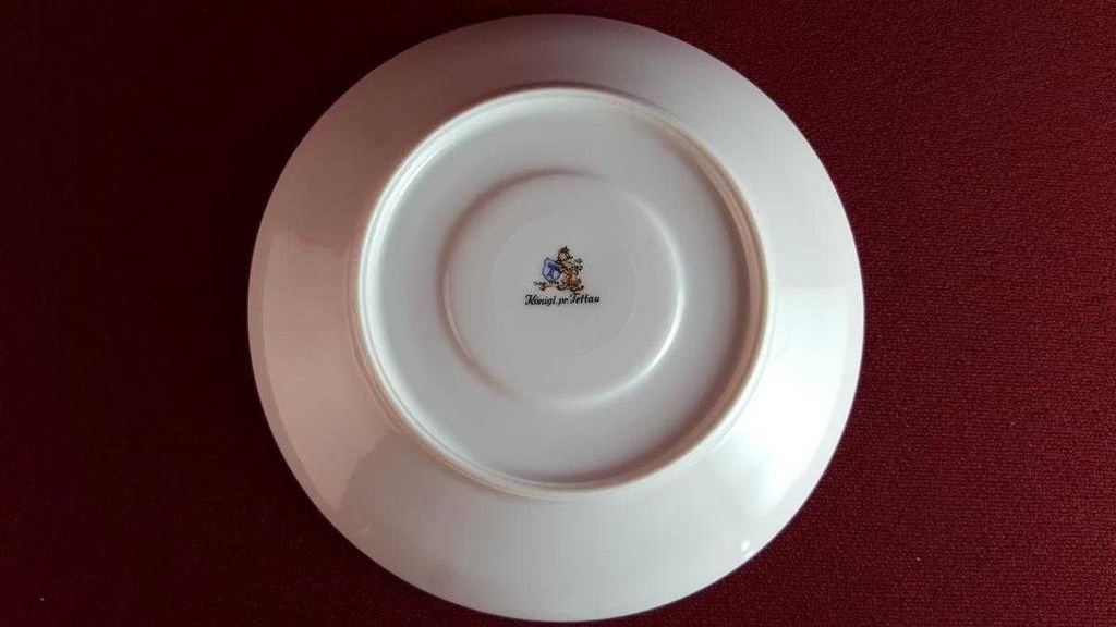 [45814595] Servierplatte Untertasse Teetasse mit Speiseplatte Fleischplatte Tasse Königl. pr. Tettau Ria 1347 grauer Rand gebraucht - gut Bild 6