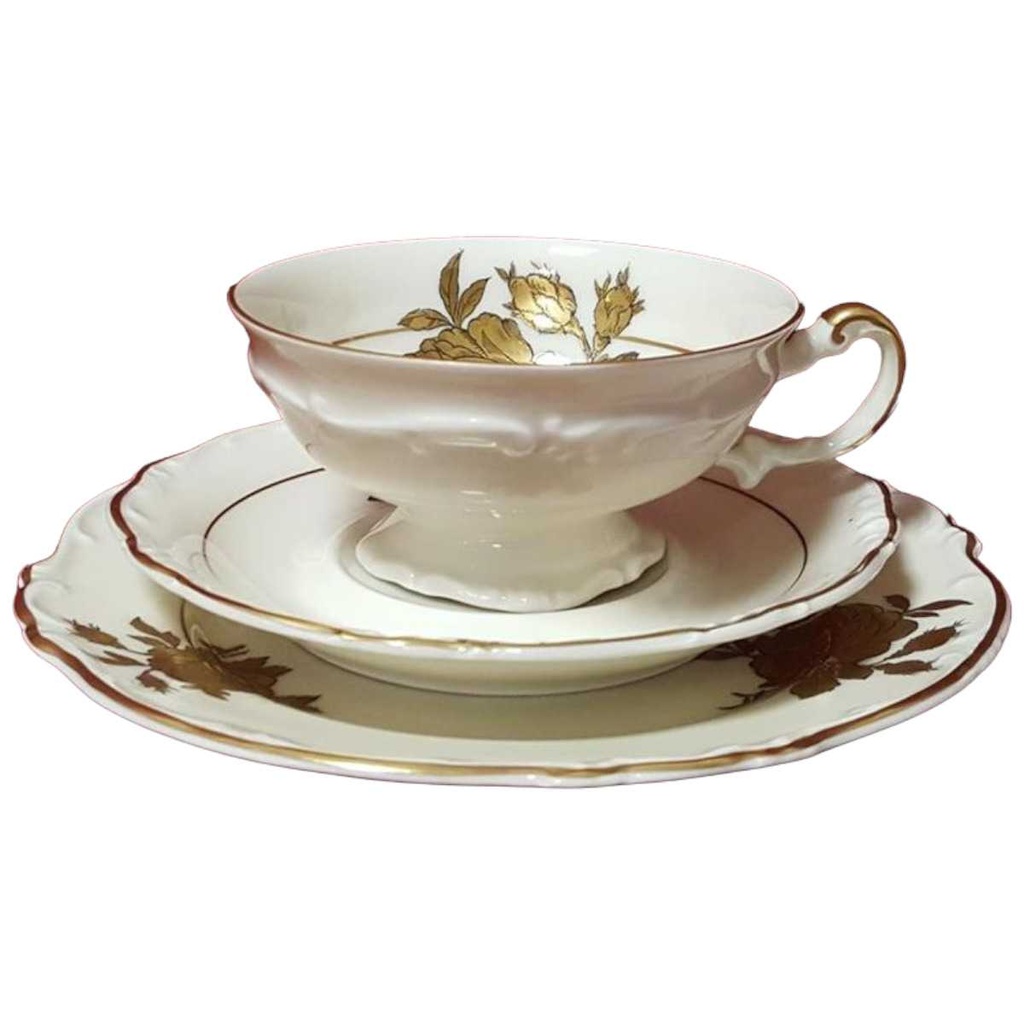 [45814705] Sammelgedeck Goldrand 3tlg Hertel Jacob Rehau Blumen gebraucht - sehr gut Bild 2