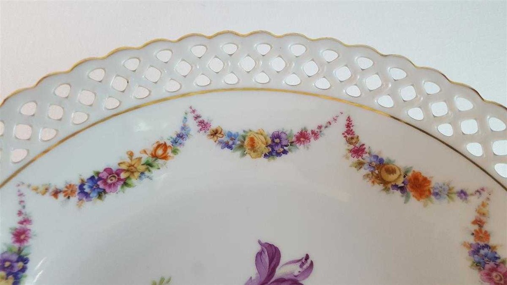 [45814816] Schüssel Goldrand Durchbrucharbeit 25 cm Schumann Arzberg bunte Blumen gebraucht - gut Bild 3