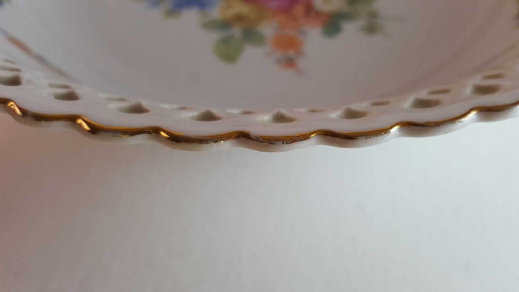 [45814816] Schüssel Goldrand Durchbrucharbeit 25 cm Schumann Arzberg bunte Blumen gebraucht - gut Bild 5
