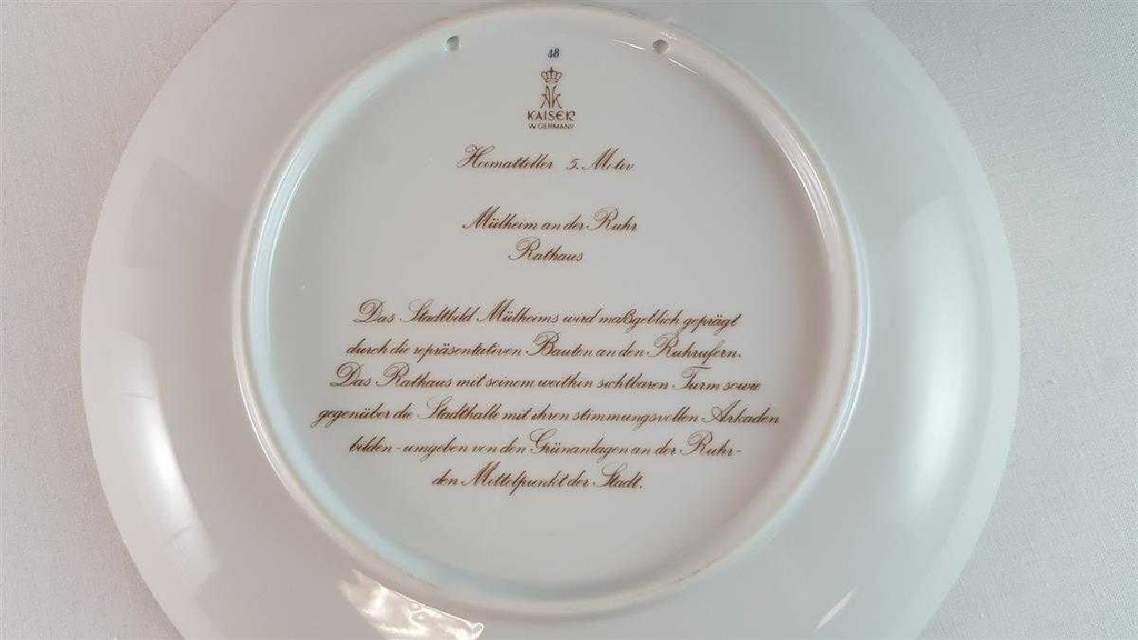 [45814985] Heimatteller Sammelteller AK Kaiser Porzellan Wandteller Mülheim an der Ruhr 5.Motiv Rathaus gebraucht - sehr gut Bild 3