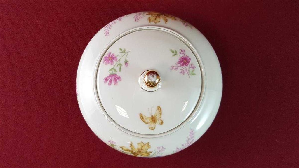 [45815053] Deckeldose Goldrand Schaller Blumen Elfenbein Beige gebraucht - gut Bild 3