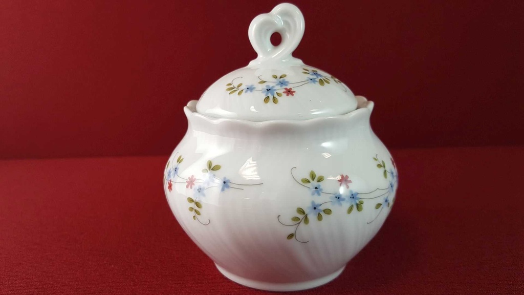[45815060] Zuckerdose Winterling Kirchenlamitz blau rot Blümchen Relief Wellenrand gebraucht - gut Bild 3