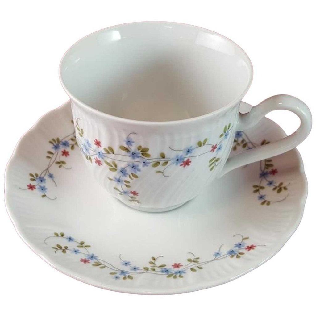 [45815065] Kaffeetasse mit Untertasse Winterling Kirchenlamitz blau rot Blümchen Relief Wellenrand gebraucht - gut Bild 2