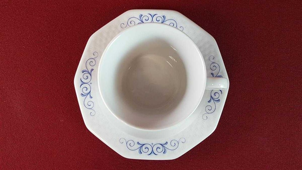 [45815193] Kaffeetasse mit Untertasse Tasse & Winterling Röslau Rautenrelief Blaudeckor eckig Blau gebraucht - sehr gut Bild 3