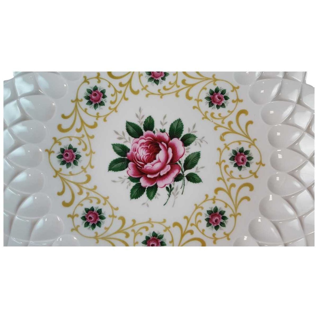 [45815234] Schale Obstschale Goldrand 25,6 cm Schumann Arzberg Tropfenreliefdekor Rote Rose mit gebraucht - gut Bild 2