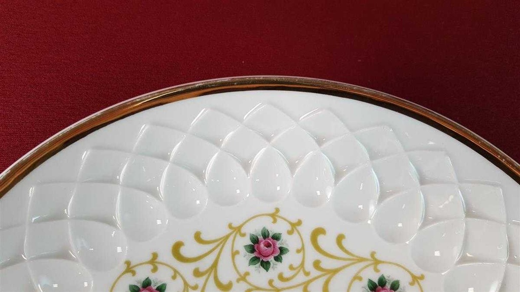 [45815234] Schale Obstschale Goldrand 25,6 cm Schumann Arzberg Tropfenreliefdekor Rote Rose mit gebraucht - gut Bild 3