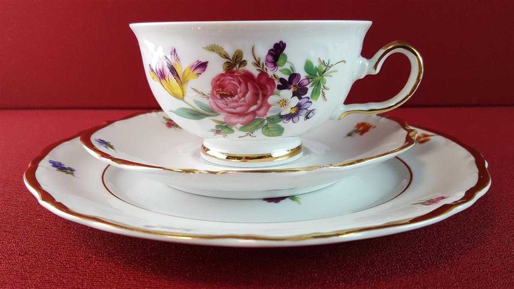 [45815254] Teegedeck Goldrand 3tlg Winterling Kirchenlamitz bunte Blumen gebraucht - sehr gut Bild 3
