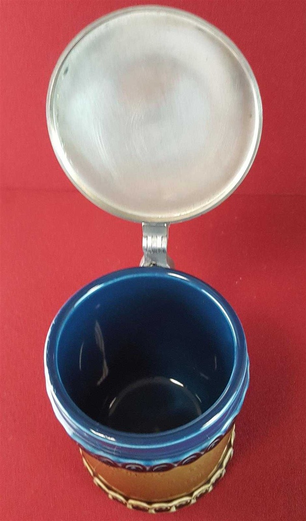 [2119104] Bierkrug mit Zinndeckel 0,5 L Rosenthal braun blau Blumen Dekor gebraucht - gut Bild 4