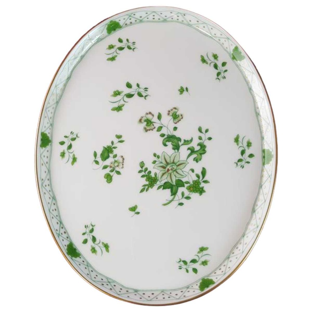 [45815393] Servierplatte Speiseplatte Fleischplatte Steakplatte 23x18,4 cm Raynaud & Co. Limoges Fleurie Wilh. Drache Grün gebraucht - sehr gut Bild 2