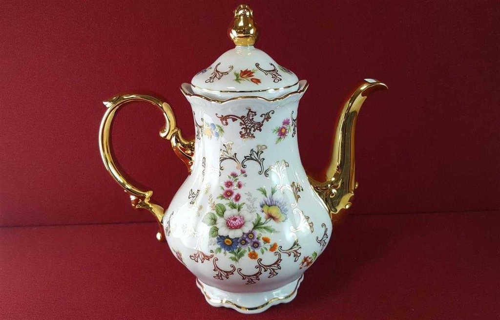 [45815440] Kaffeekanne Goldrand 1,4 L Paul Leitner bunte Blumen mit gebraucht - sehr gut Bild 3