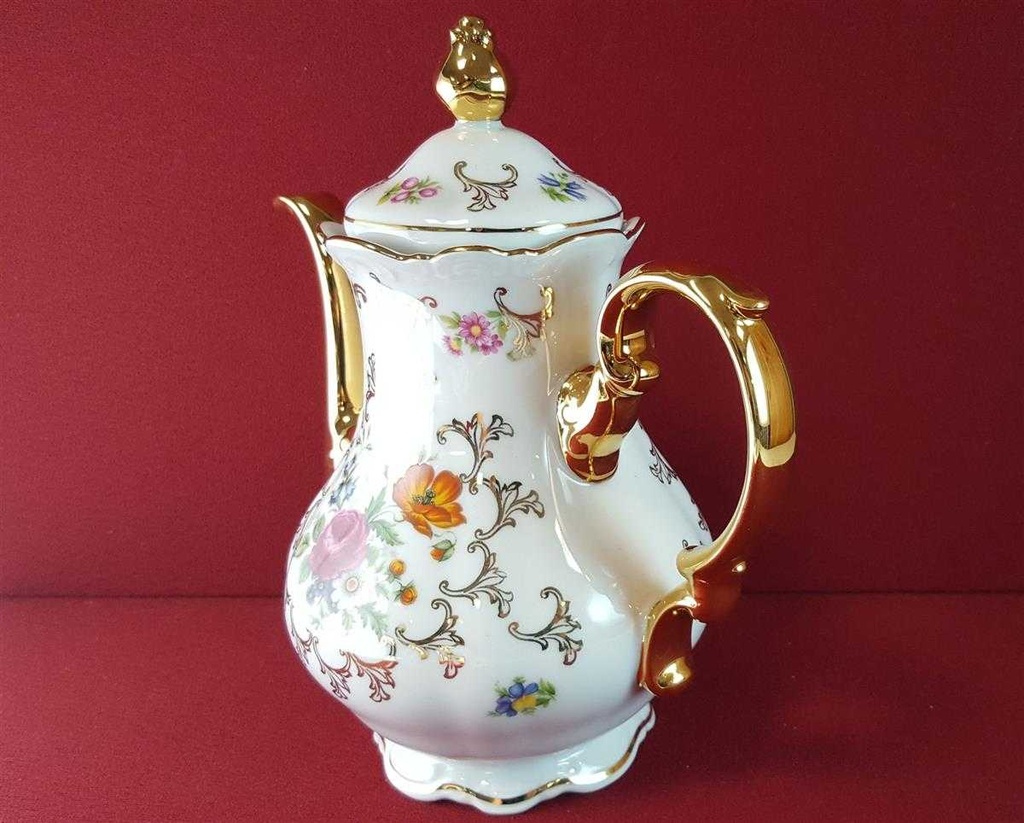 [45815440] Kaffeekanne Goldrand 1,4 L Paul Leitner bunte Blumen mit gebraucht - sehr gut Bild 4