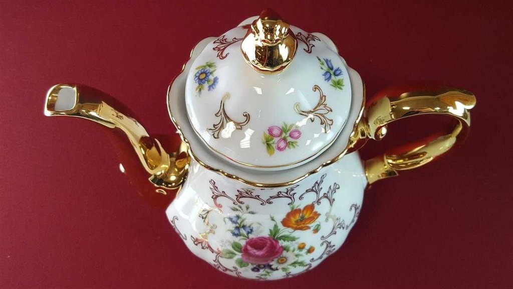 [45815440] Kaffeekanne Goldrand 1,4 L Paul Leitner bunte Blumen mit gebraucht - sehr gut Bild 5