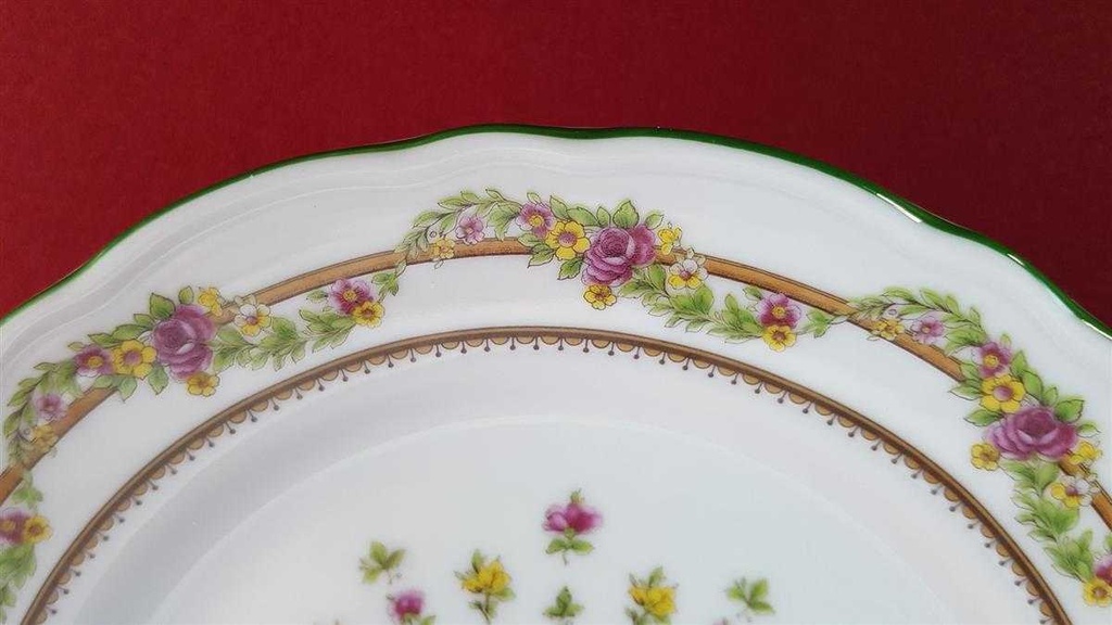 [45815445] Kuchenteller Dessertteller Frühstücksteller 19,9 cm Schaller bunte Blumendekor mit Grünrand Blumen gebraucht - gut Bild 3