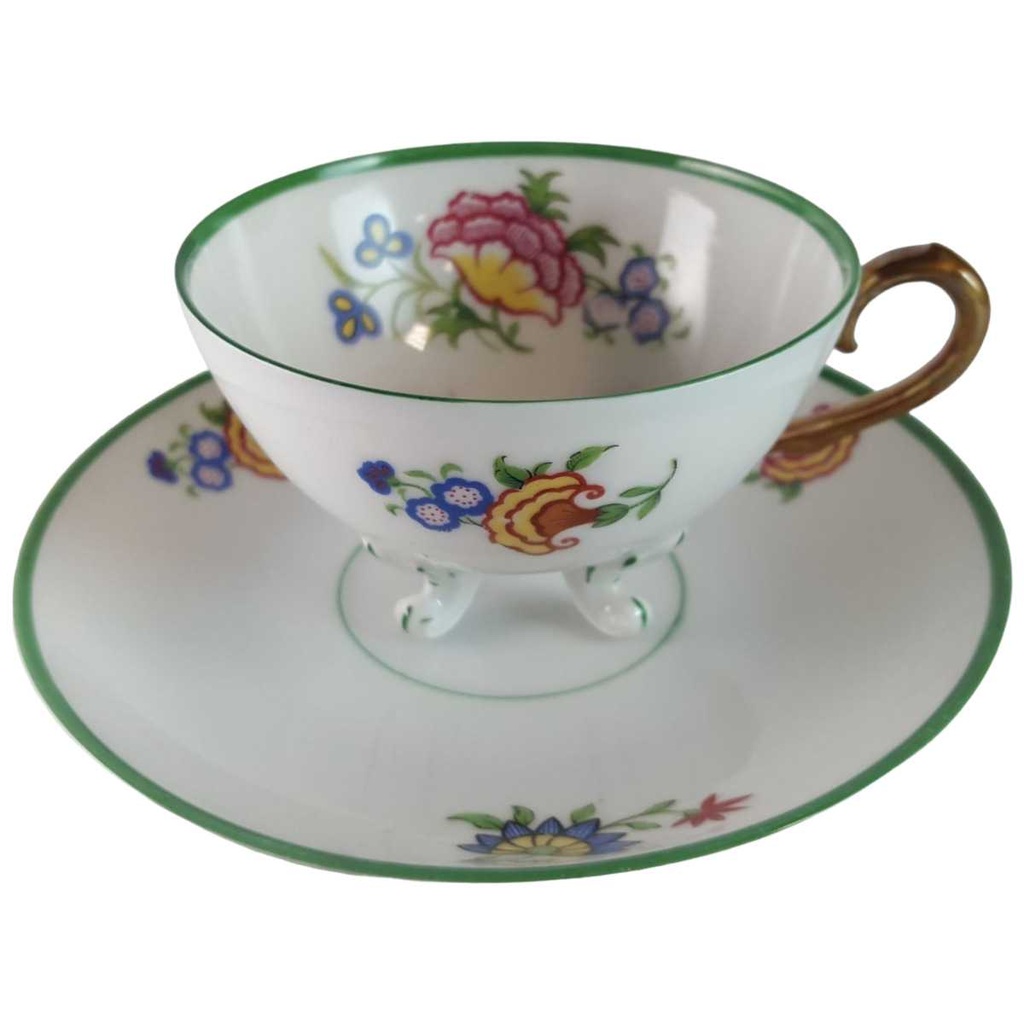 [45815478] Teetasse mit Untertasse Tasse Jaeger & Co PMR Blumendekor Grünrand Blumen Bavaria gebraucht - gut Bild 2