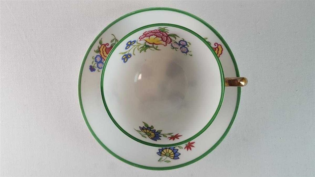 [45815478] Teetasse mit Untertasse Tasse Jaeger & Co PMR Blumendekor Grünrand Blumen Bavaria gebraucht - gut Bild 3