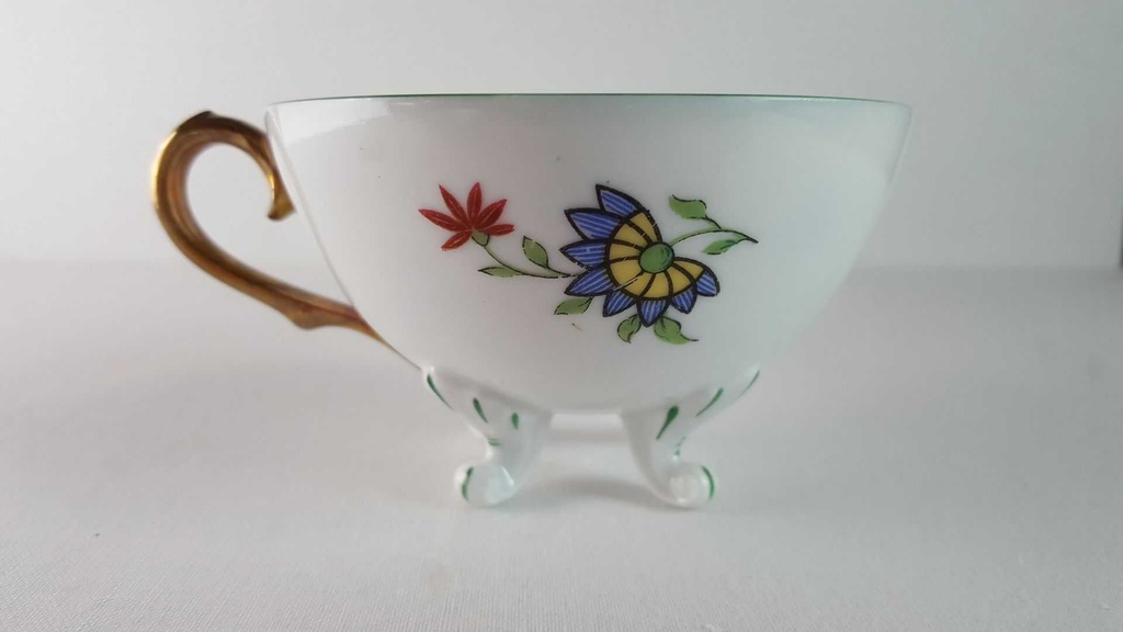 [45815478] Teetasse mit Untertasse Tasse Jaeger & Co PMR Blumendekor Grünrand Blumen Bavaria gebraucht - gut Bild 5