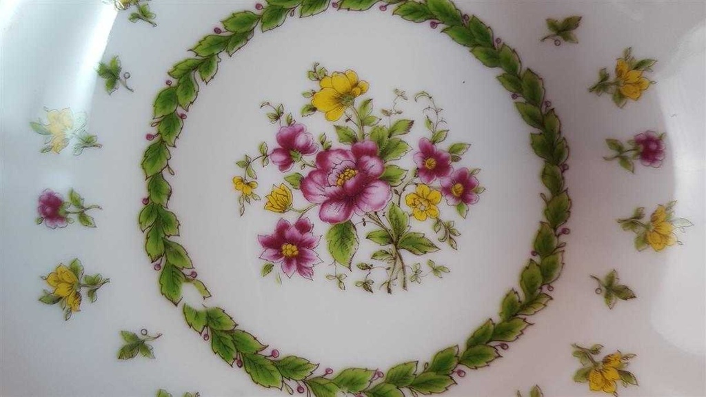 [45815490] Untertasse Dessertschale 14 cm Schaller bunte Blumendekor mit Grünrand Blumen gebraucht - akzeptabel Bild 2