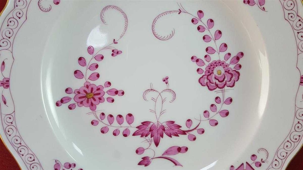 [45815612] Kuchenteller Dessertteller 20,3 cm Meissen Neuer Ausschnitt Indische Malerei Purpur II. Wahl gebraucht - sehr gut Bild 2
