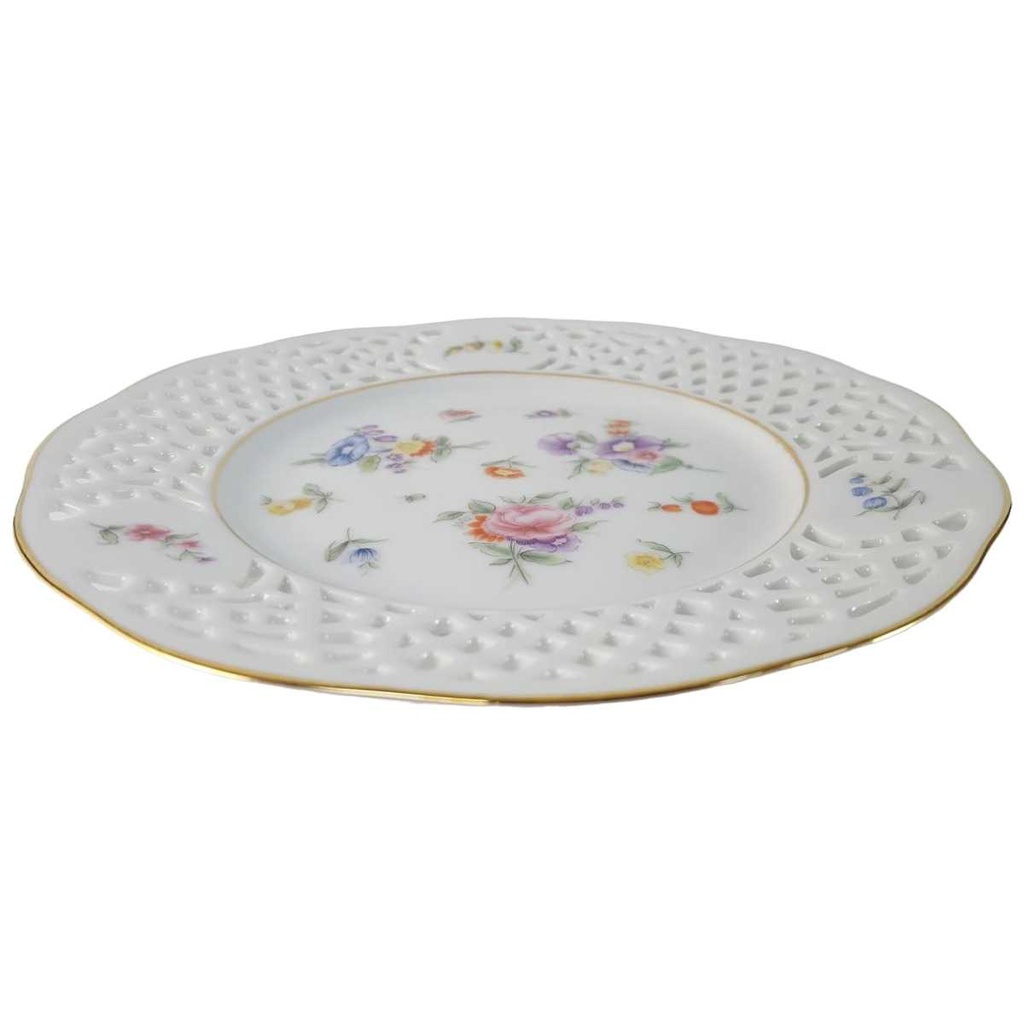 [45815668] Durchbruchteller Goldrand Durchbrucharbeit 19,5 cm Burg Lindau Blumen gebraucht - sehr gut Bild 2