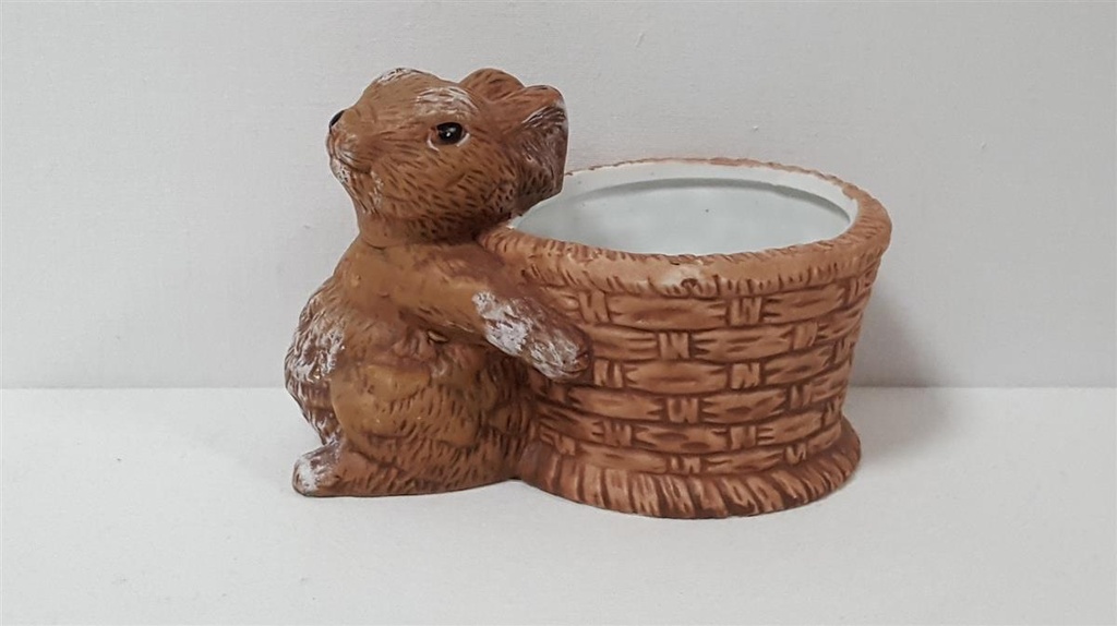 [45815833] Figur Skulptur Osterhase mit Korb Keramik braun Deko H 8 cm Bild 3
