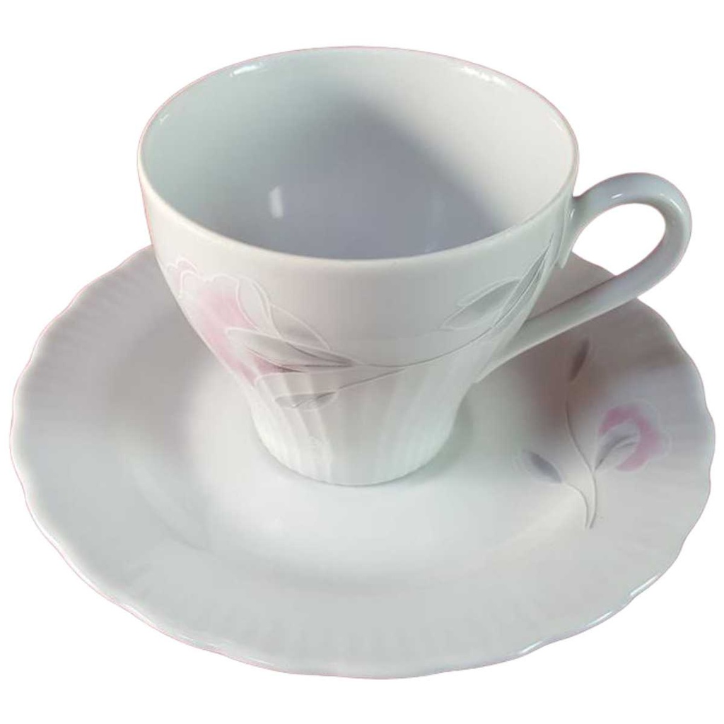 [45815997] Untertasse Kaffeetasse mit Tasse Graf von Henneberg rosa grau Blumendekor gerillt Blumen Weiß DDR gebraucht - sehr gut Bild 2