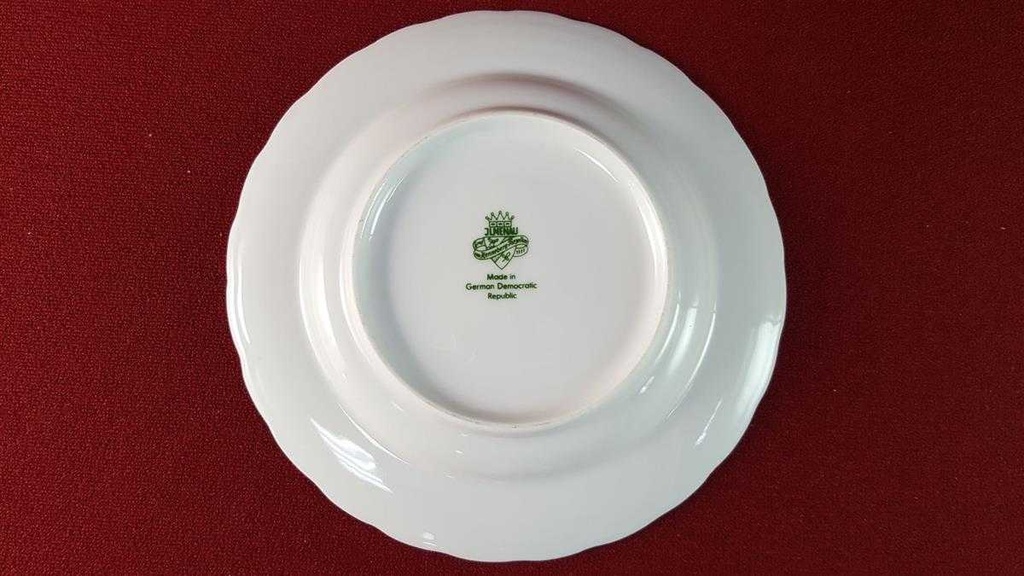 [45815997] Untertasse Kaffeetasse mit Tasse Graf von Henneberg rosa grau Blumendekor gerillt Blumen Weiß DDR gebraucht - sehr gut Bild 5