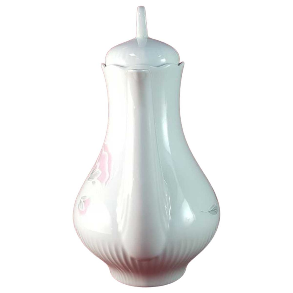 [45816000] Kaffeekanne Kanne 1,3 L Graf von Henneberg rosa grau Blumendekor gerillt Blumen Weiß DDR gebraucht - sehr gut Bild 2