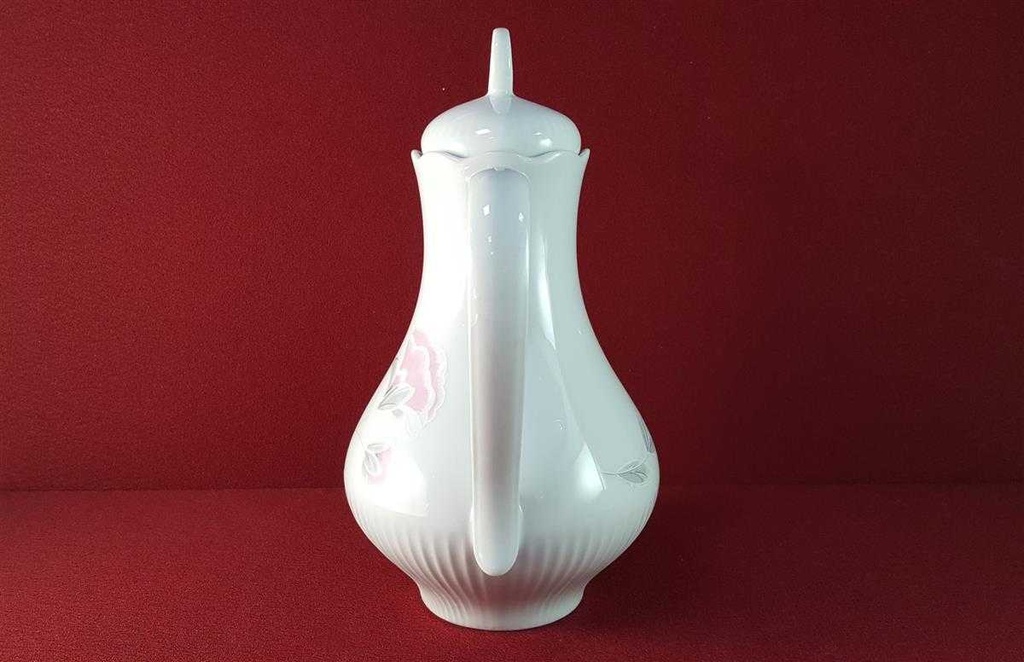 [45816000] Kaffeekanne Kanne 1,3 L Graf von Henneberg rosa grau Blumendekor gerillt Blumen Weiß DDR gebraucht - sehr gut Bild 4