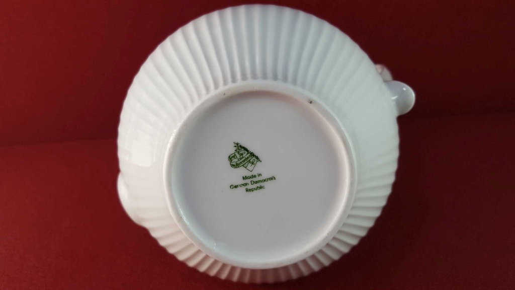 [45816000] Kaffeekanne Kanne 1,3 L Graf von Henneberg rosa grau Blumendekor gerillt Blumen Weiß DDR gebraucht - sehr gut Bild 8