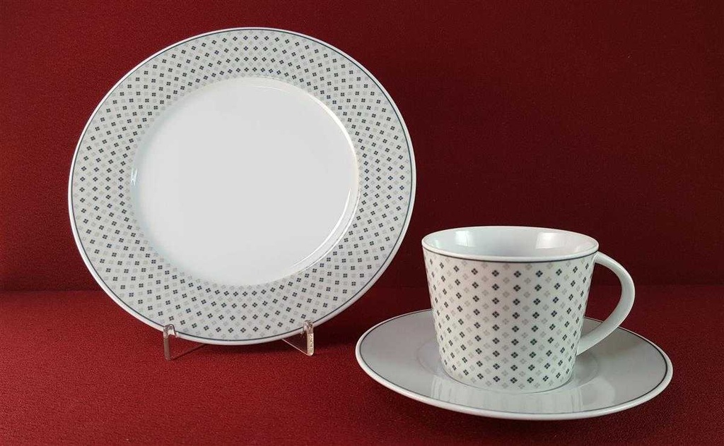 [45816097] Kaffeegedeck 3tlg TCM Tchibo blau grau Rautendekor gebraucht - sehr gut Bild 3