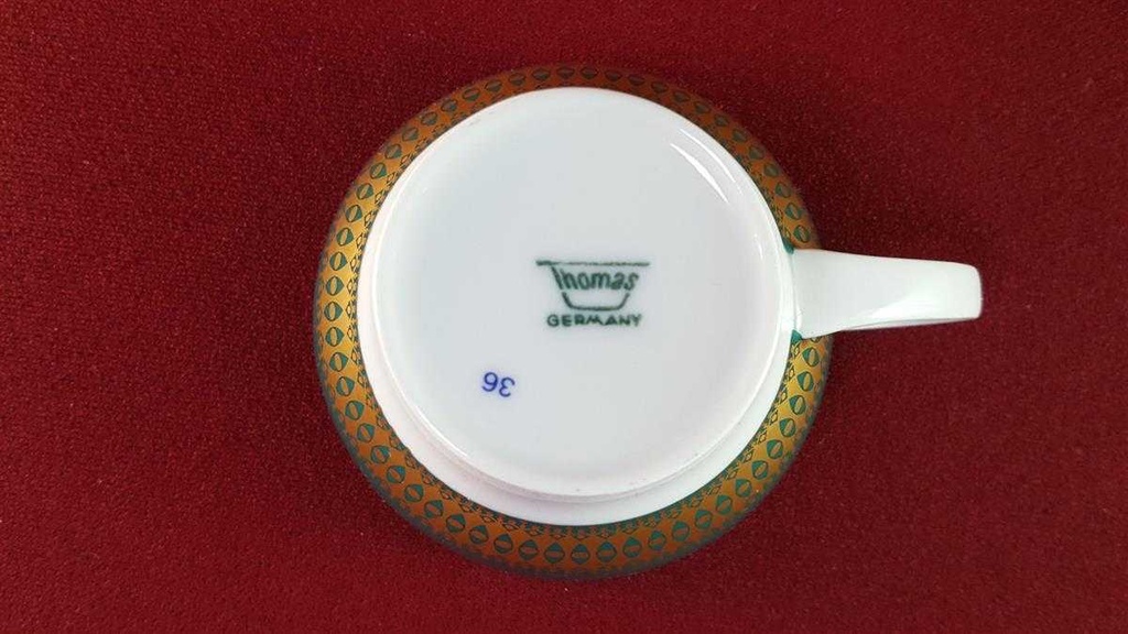 [45816190] Kaffeetasse Tasse Thomas Porzellan Rotunda grün mit Goldbordüre gebraucht - sehr gut Bild 3