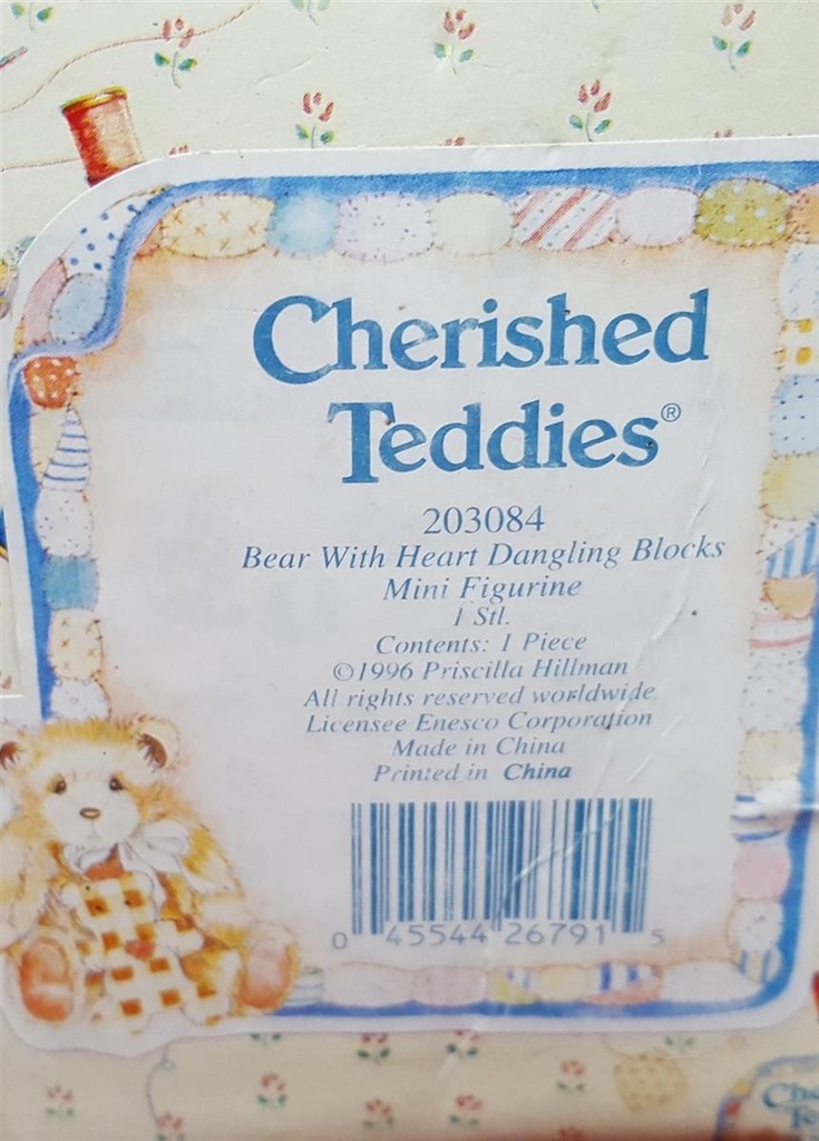 [45816258] Figur mit OVP Cherished Teddies Bear With Heart Dangling Blocks 1996 gebraucht - neuwertig Bild 5