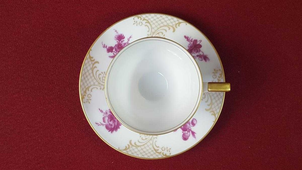 [45816326] Mokkatasse mit Untertasse Tasse Espressotasse Golddekor Königl. pr. Tettau München rote Blumen gebraucht - sehr gut Bild 5