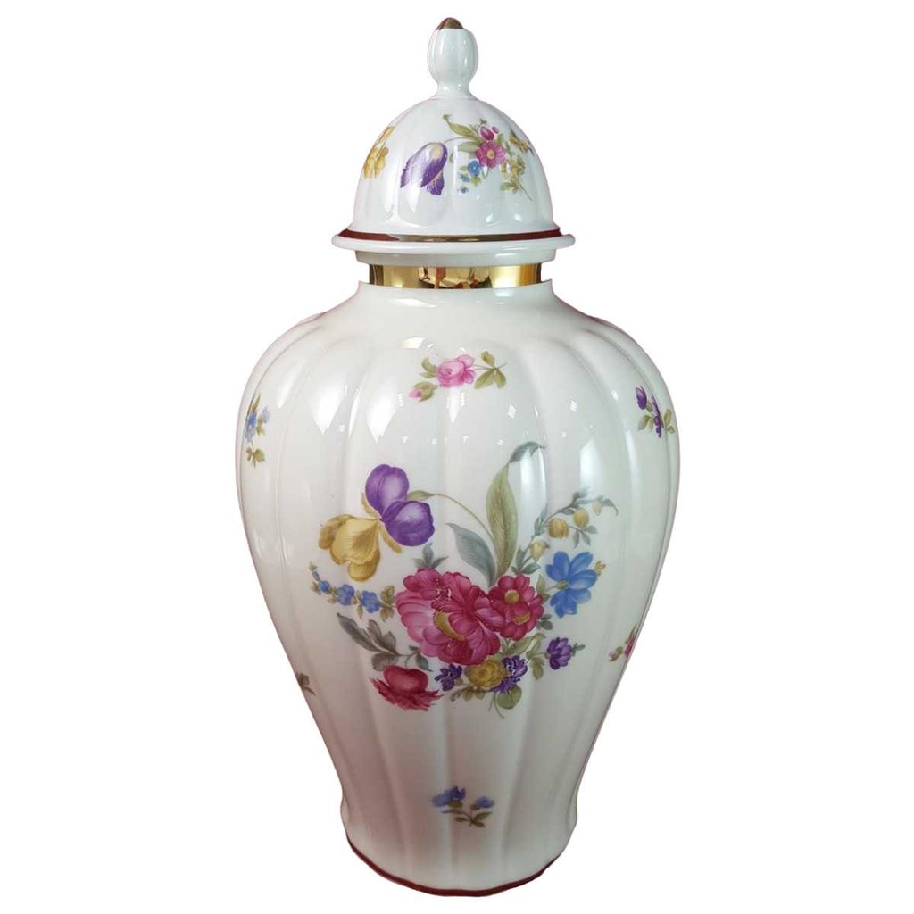 [45816344] Vase Deckelvase 32,3 cm Thomas Porzellan Ivory bunte Blumen Bavaria gebraucht - gut Bild 2
