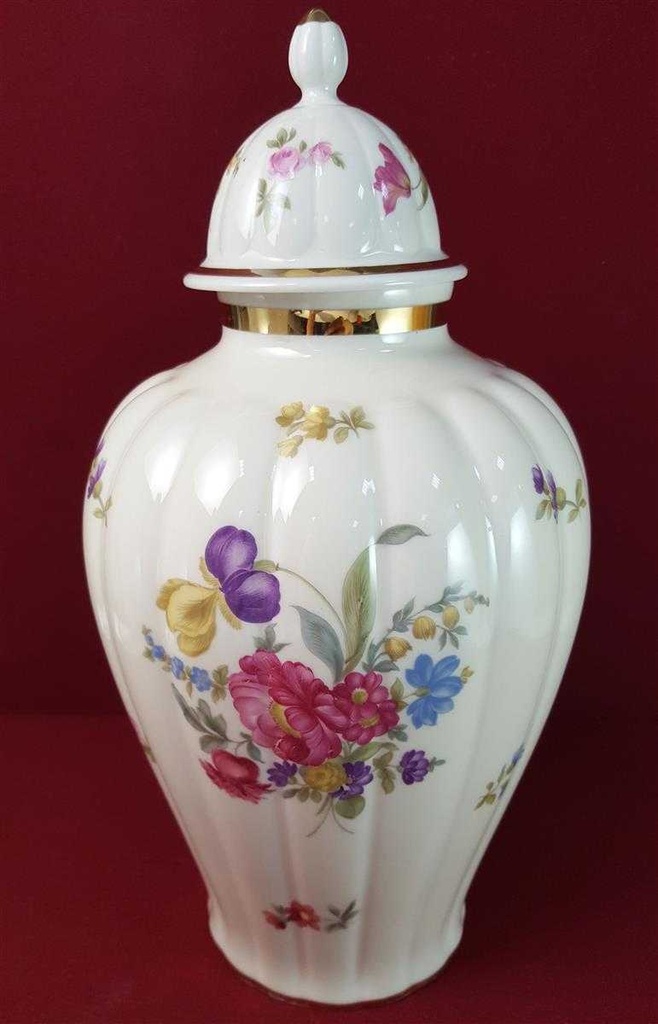 [45816344] Vase Deckelvase 32,3 cm Thomas Porzellan Ivory bunte Blumen Bavaria gebraucht - gut Bild 3