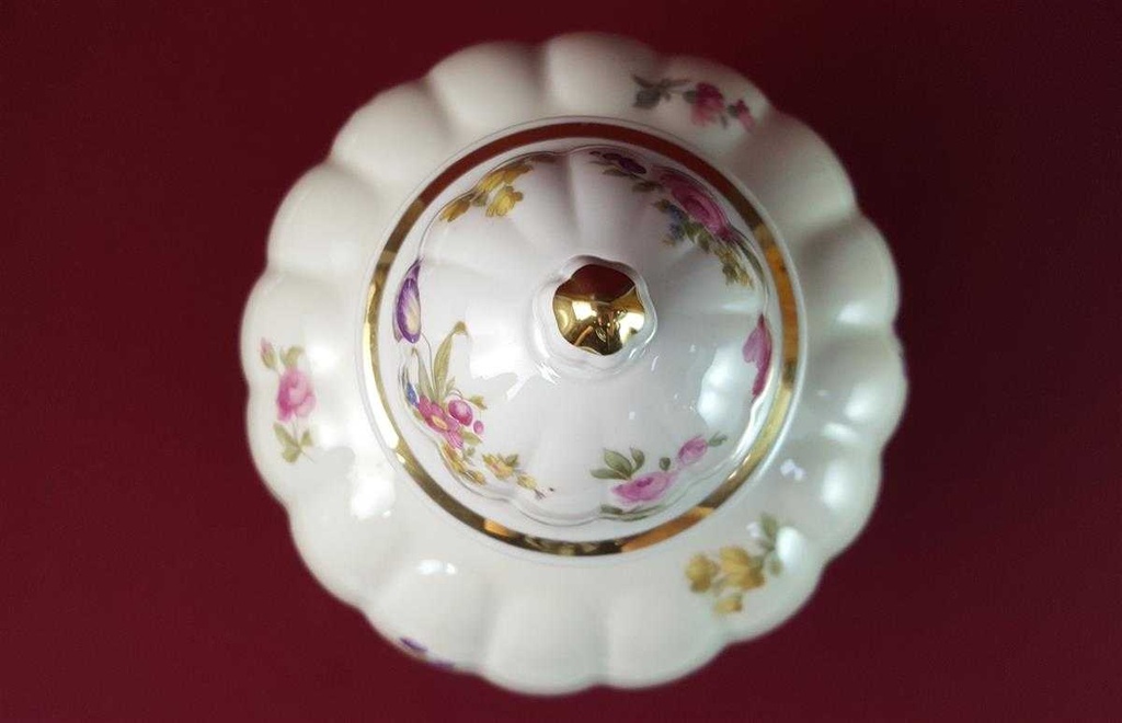 [45816344] Vase Deckelvase 32,3 cm Thomas Porzellan Ivory bunte Blumen Bavaria gebraucht - gut Bild 4