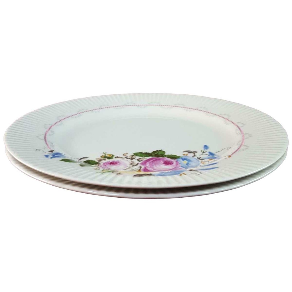 [2119129] 2er Set Kuchenteller Dessertteller 19,3 cm Graf von Henneberg Rillenrand mit Blumendekor Blumen gebraucht - akzeptabel Bild 2