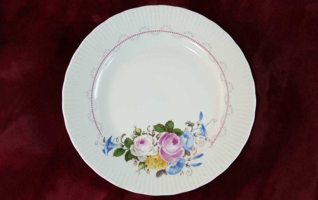 [2119129] 2er Set Kuchenteller Dessertteller 19,3 cm Graf von Henneberg Rillenrand mit Blumendekor Blumen gebraucht - akzeptabel Bild 4