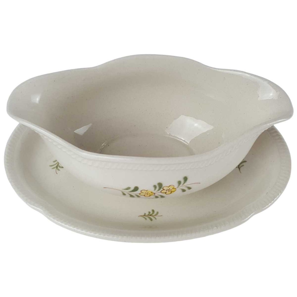 [458163859] Sauciere 1tlg VEB Dresden Blumendekor grün gelb Blumen gebraucht - gut Bild 2