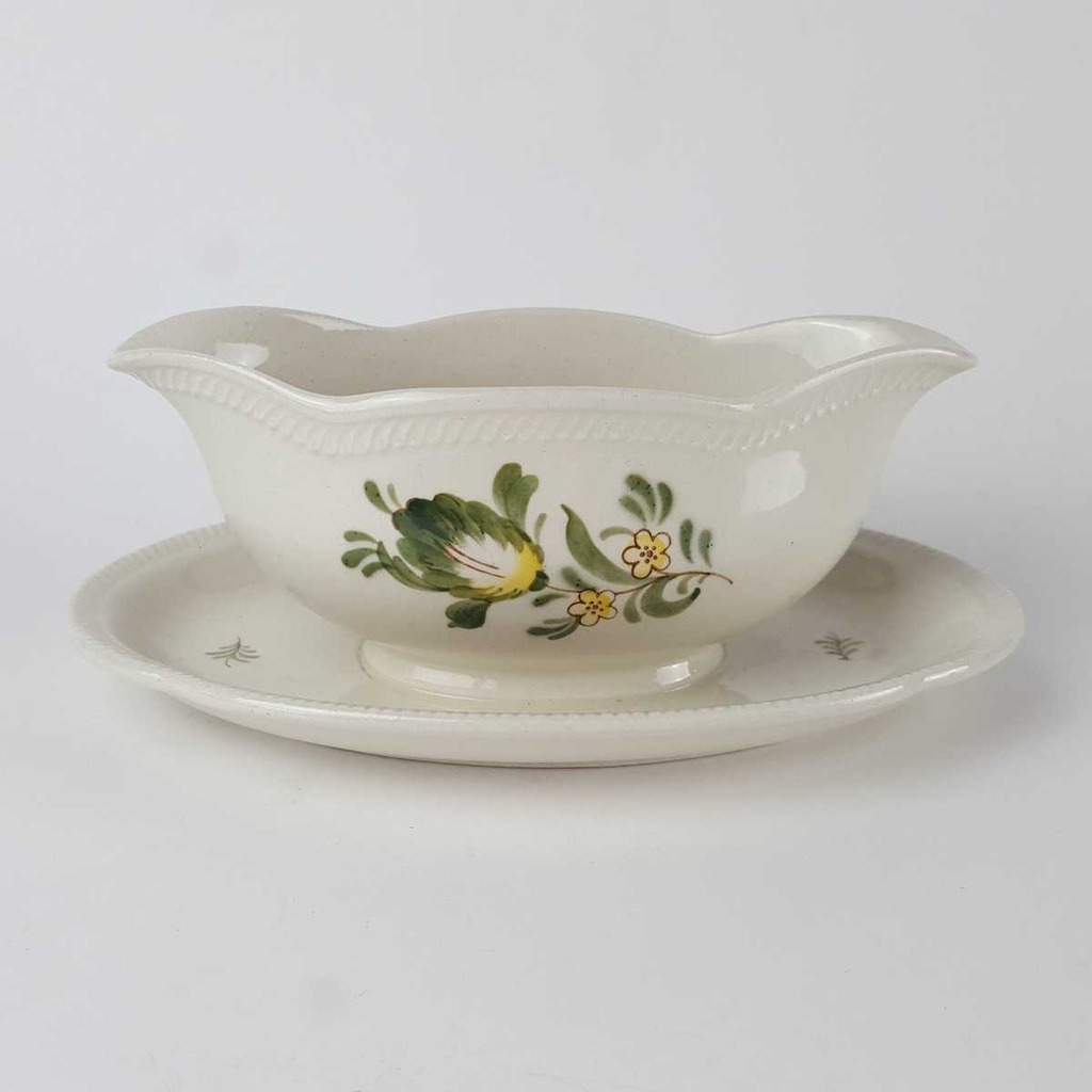 [458163859] Sauciere 1tlg VEB Dresden Blumendekor grün gelb Blumen gebraucht - gut Bild 3