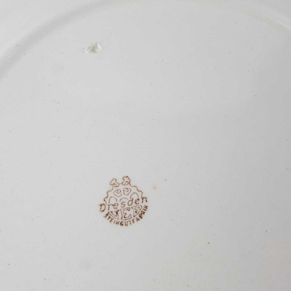 [458163861] Speiseteller Essteller 24,5 cm VEB Dresden Blumendekor grün gelb Blumen gebraucht - akzeptabel Bild 4