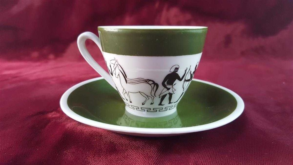 [45816394] Mokkatasse mit Untertasse Tasse Espressotasse Oscar Schlegelmilch Dekor ägyptische Krieger gebraucht - gut Bild 3
