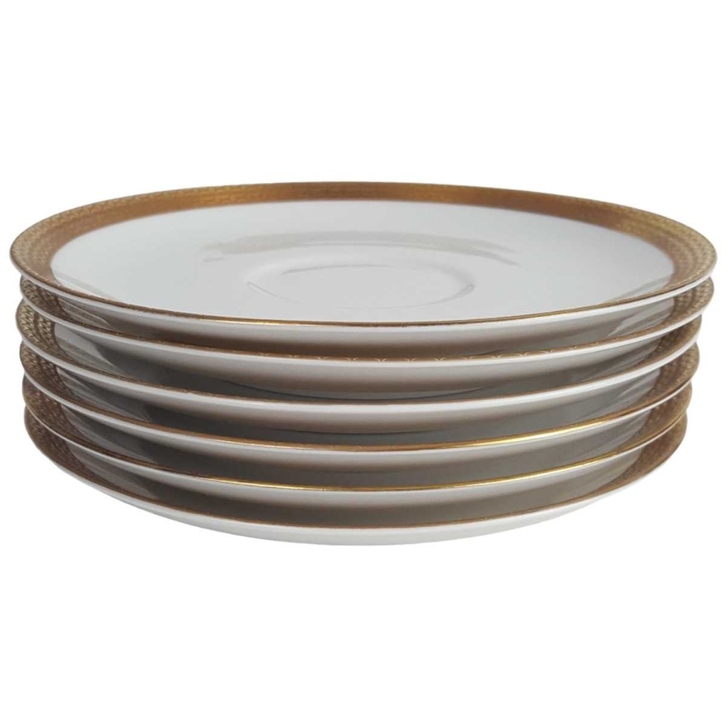[2119132] 6er Set Untertasse Goldrand 14,4 cm Thomas Porzellan Unbekannte Formen Weiß gebraucht - sehr gut Bild 2